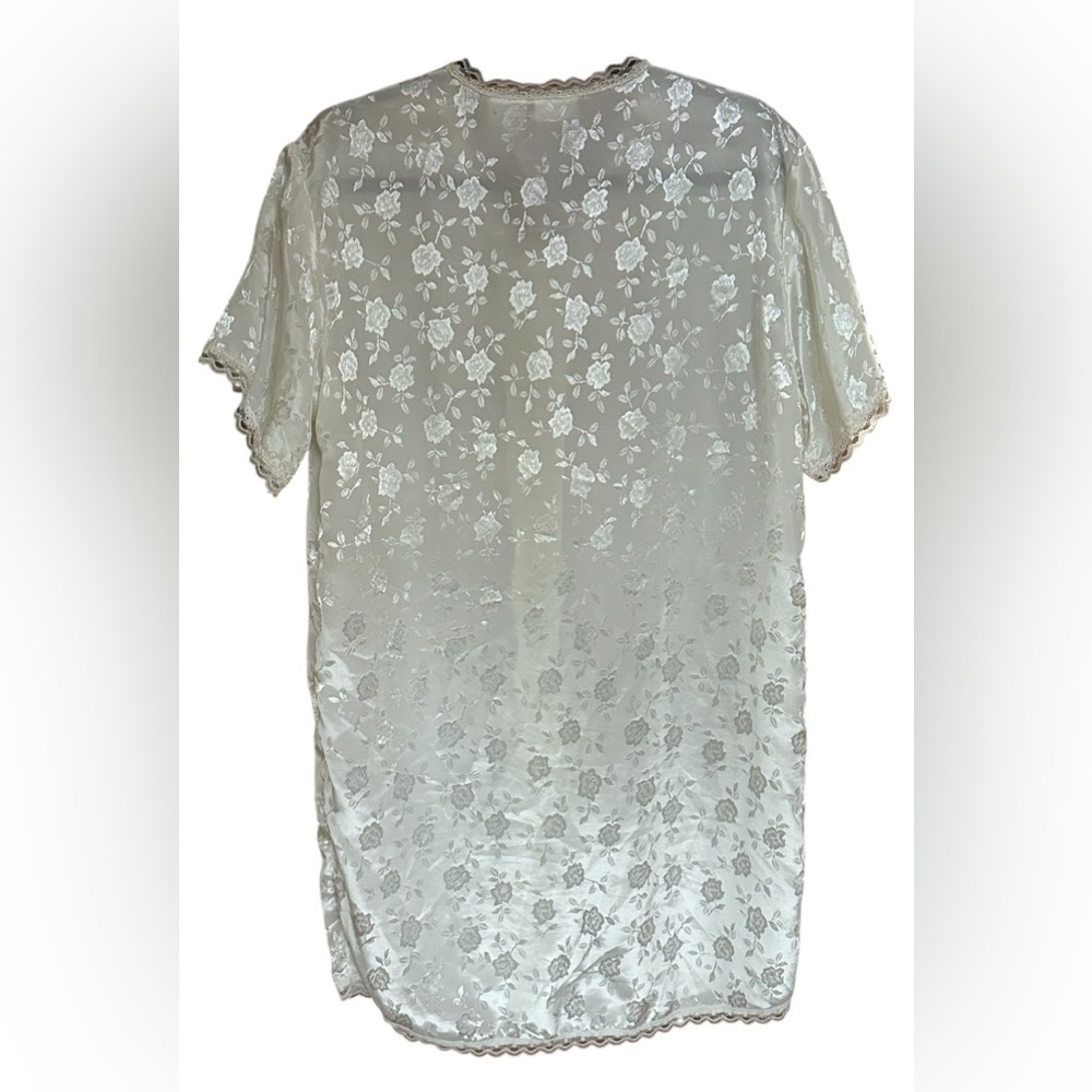 Intimate Moods Vintage Damask Satin Button Robe/Nightgown. Ivory- Size Medium. - Picture 2 of 7